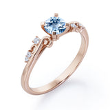 Stylish 1.05 Carat Round Cut Aquamarine And Diamond Seven Stone Engagement Ring In Rose Gold