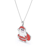 Christmas Santa Claus Diamond Enamel Pendant Necklace in 18K White Gold Plating over Silver