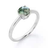 Solitaire 1.5 Carat Round Cut Moss Agate Engagement Ring