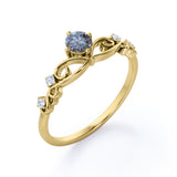 Solitaire 0.60 Carat Round Cut Druzy Black Rutilated Quartz and Diamond Twist Filigree Engagement Ring - Promise Ring