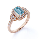 Perfect 1.50 Carat emerald cut Aquamarine and Diamond Halo Engagement Ring in Rose Gold