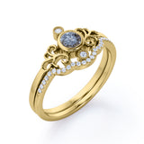 Curved 0.95 Ct Round Salt and Pepper Diamond Wedding Bridal Set