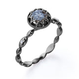 Beaded Halo 0.35 Carat Round Cut Icy Grey Salt and Pepper Diamond Three Stone Engagement Ring In White Gold