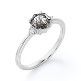 1.05 ct Hexagon Black Rutilated Quartz Three Stone Engagement Ring