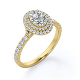 Huge Double Halo 1.50 Carat Oval Shaped Moissanite and Diamond Antique Engagement Ring in White Gold