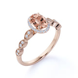 1.50 Carat Oval cut Real Morganite and Moissanite Engagement Ring in 18k Gold Over Sterling Silver