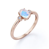 1.25 Carat Oval Moonstone and Diamond Wedding Ring in White Gold - Blue Moonstone Ring