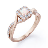 1.25 Carat Princess Cut Opal and diamond - Half Crossover Pave - Halo Engagement Ring in White Gold