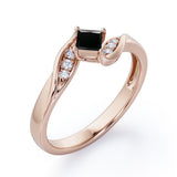 Twisted 7 Stone Ring - 0.55 carat Princess Black Diamond Elegant Engagement Ring in Rose Gold