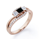 Shared Prongs 1 carat Princess Black Diamond Split Shank Band Engagement Ring in Rose Gold