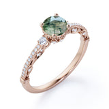 Decorative Basket 0.75 carat Round Moss Agate and Moissanite Engagement Ring in White Gold