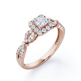 0.5 TCW Princess Cut Diamond - Triple Halo Design - Split Shank Pave Engagement Ring - 10K Black Gold