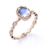 1.50 Carat Oval Moonstone Wedding Ring in Rose Gold - Blue Moonstone Ring