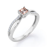 Twisted and Split Pinched Shank 0.65 carat Princess Morganite and Moissanites Elegant Engagement Ring in Rose Gold