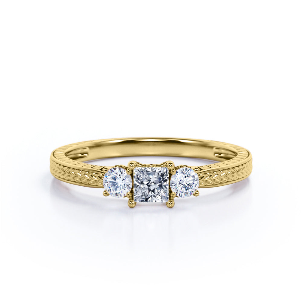 1 carat princess cut Moissanite and diamond art deco engagement ring in white gold