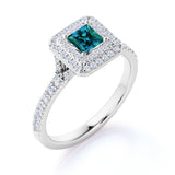 Timeless 1.65 Carat Princess Cut Lab Created Alexandrite And Diamond Double Halo Engagement Ring In White Gold