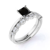 Bestselling 1.50 Carat Princess cut Wedding Ring Set with Lab Black Diamond for Women in White Gold