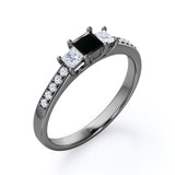 1.25 Carat Princess Cut Lab Grown Black Diamond Three Stone Trilogy Engagement Ring In White Gold