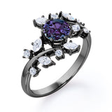 Modern Art Deco 0.85 Carat Round Cut Lab Created Alexandrite Nature Inspired Floral Engagement Ring