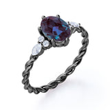 Unique Six Prong 1.35 Carat Oval Cut Lab Created Alexandrite And Diamond Seven Stone Rolled Engagement Ring In White Gold