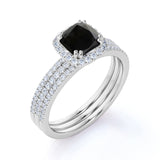 Unique 2 Carat Princess cut Lab Black Diamond Trio Wedding Ring Set in Rose Gold for Her