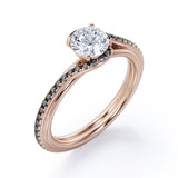 Overlay Double Banded - 1.25 TCW Round Cut Moissanite with Lab Created Black Diamond - Tension Pave Engagement Ring in White Gold