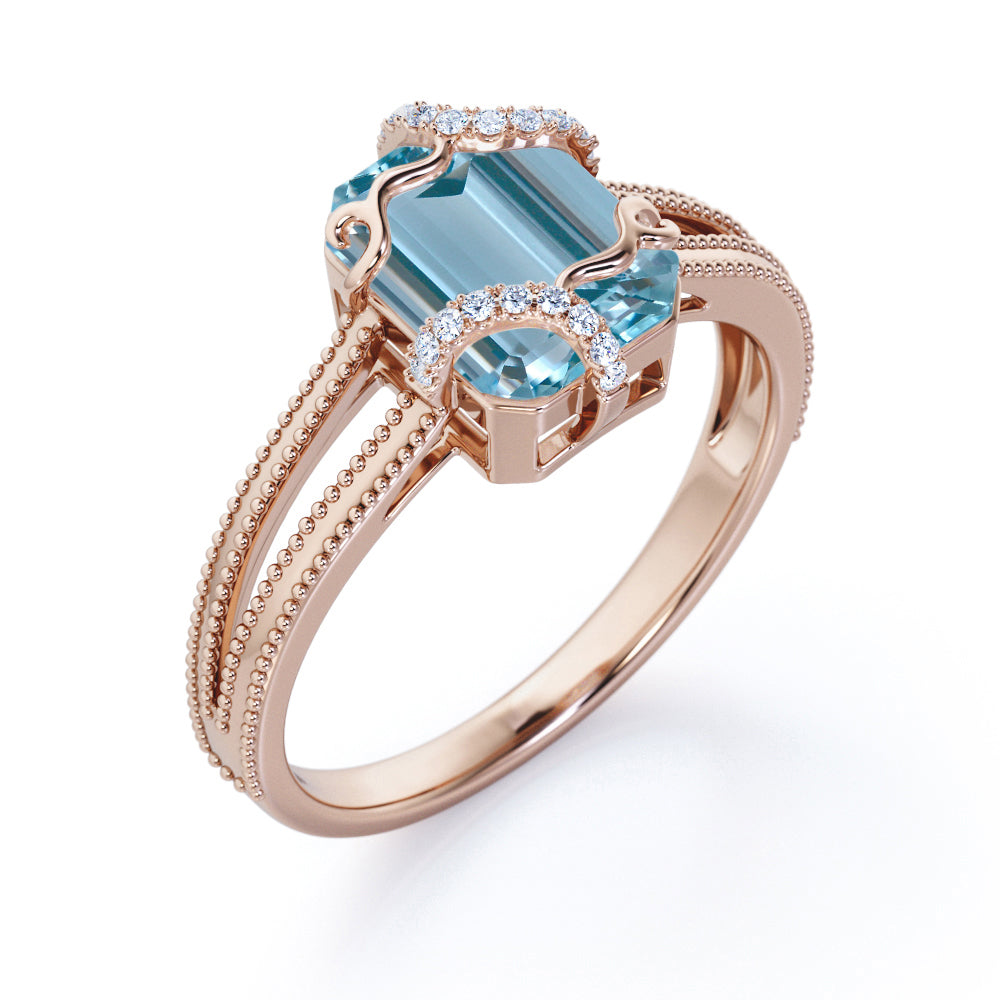 1.50 ct Emerald Aquamarine Split Shank Engagement Ring