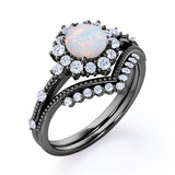 Vintage 1.40 Ct Round Cut Lab Created Opal Bridal Set