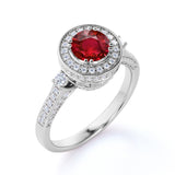 Channel Set Design 1.25 Carat Round Cut Lab Ruby and Diamond Engagement Ring in White Gold