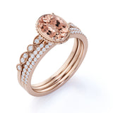 Limited Time Sale 1.75 carat Morganite and Diamond Trio Wedding Bridal Ring Set in 10k Rose Gold with One Engagement Ring and 2 Wedding Bands