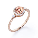 Hand Made 1.25 Carat Round Cut Peach Morganite and Diamond Engagement Ring in 10k White Gold Vintage Ring