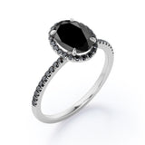 1.5 ct Oval Lab Black Diamond Halo Pave Engagement Ring