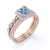 Halo 2 ct Princess Aquamarine Vintage Trio Set