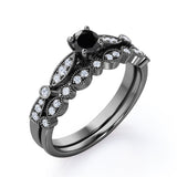1.3 Carat Round Cut Lab Grown Black Diamond Unique Wedding Ring Set For Women In White Gold