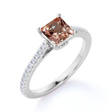 Halo 1.50 Carat emerald cut Morganite and Diamond Engagement Ring in Rose Gold