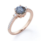 Pave 0.75 Ct Round Cut Salt and Pepper Diamond Engagement Ring