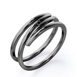 Solitaire Three Prong Dainty 0.05 Carat Round Cut Black Diamond Spiral Stackable Ring In White Gold