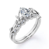 1.25 Carat Pear Cut Moissanite And Diamond Vintage Milgrain Wedding Ring Set In White Gold