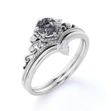 Vintage 0.75 ct Round Cut Black Rutilated Quartz Bridal Set