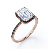 Halo-Style 1.5 TCW Emerald Cut Moissanite with Lab Created Black Diamond Engagement Ring with Pave Accents in Rose Gold