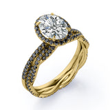 Four-Prong Halo 1.75 TCW Oval-Shaped Moissanite with Lab Created Black Diamond Pave Twisted Eternity Bridal Set in White Gold