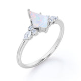 Asymmetric 1.30 Carat kite Shaped White Fire Opal And Diamond Seven Stone Engagement Ring In White Gold