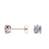 Certified - 4 Prong - 1 Carat Cushion Cut Moissanite - Solitaire Stud Earrings - 18K Rose Gold Plating Over Silver