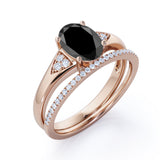 Unique 1.50 Carat Oval cut Lab Black Diamond Bridal Set with semi eternity band in Rose Gold