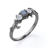 0.50 Ct Round Cut Salt and Pepper Diamond Floral Engagement Ring