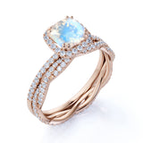 Halo 1.75 ct Cushion Blue Moonstone Bridal Set