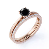 1.25 ct Round Lab Black Diamond Solitare Bridal Set