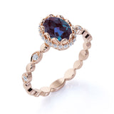 1.25 Ct Oval Cut Lab Alexandrite Halo Engagement Ring