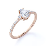 Surface Prong Set 0.40 ct TDW Pear Diamond and Vintage Engagement Ring in White Gold