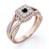 Double Infinity Split Shank - 1.4 Carat Round Shaped Black Diamond - Flush Cluster Halo Engagement Ring in White Gold